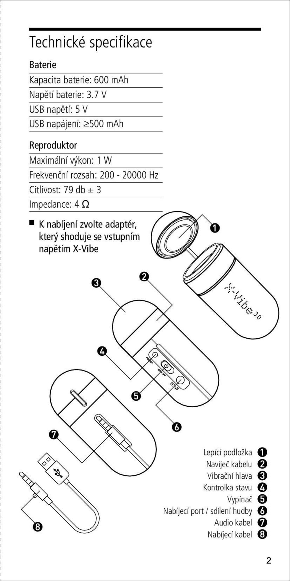 200-20000 Hz Citlivost: 79 db ± 3 Impedance: 4 Ω K nabíjení zvolte adaptér, který shoduje se vstupním