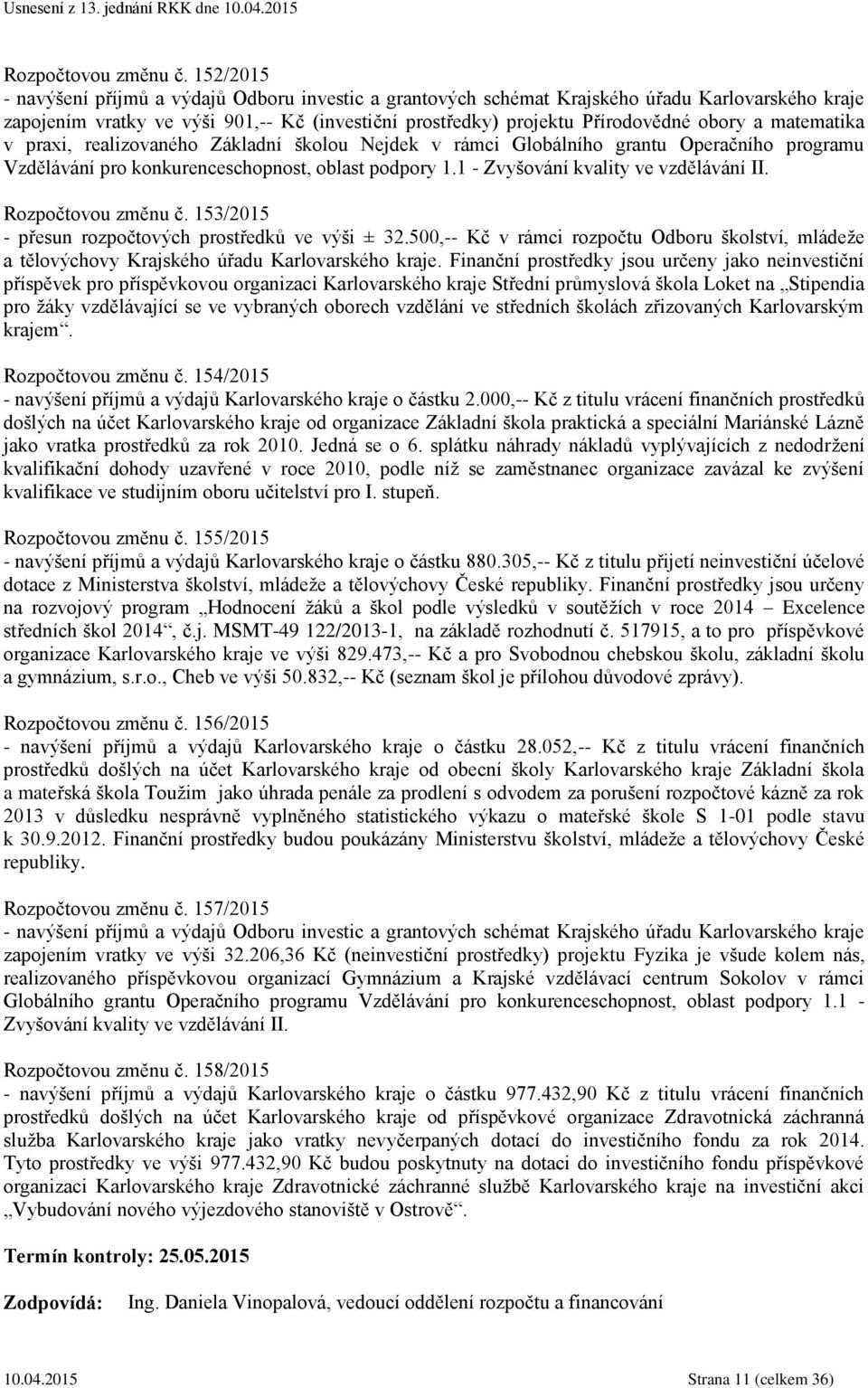 matematika v praxi, realizovaného Základní školou Nejdek v rámci Globálního grantu Operačního programu Vzdělávání pro konkurenceschopnost, oblast podpory 1.1 - Zvyšování kvality ve vzdělávání II.