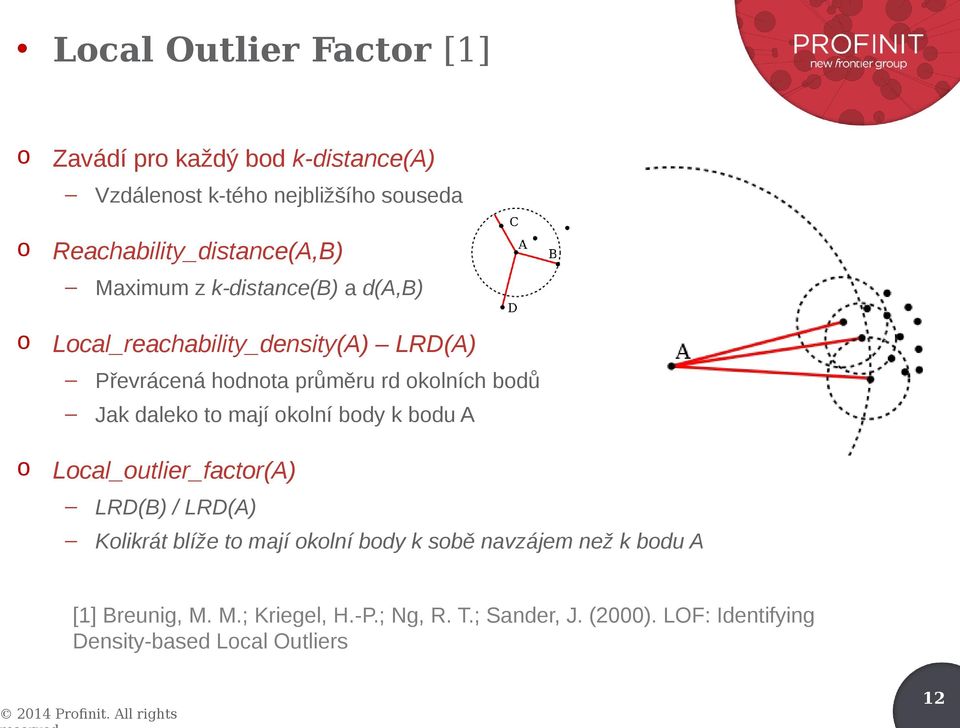 rd okolních bodů Jak daleko to mají okolní body k bodu A o Local_outlier_factor(A) LRD(B) / LRD(A) Kolikrát blíže to mají
