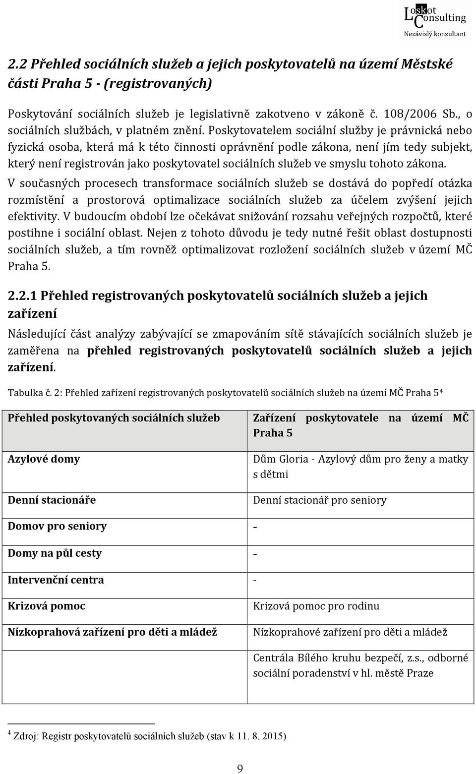 Poskytovatelem sociální služby je právnická nebo fyzická osoba, která má k této činnosti oprávnění podle zákona, není jím tedy subjekt, který není registrován jako poskytovatel sociálních služeb ve