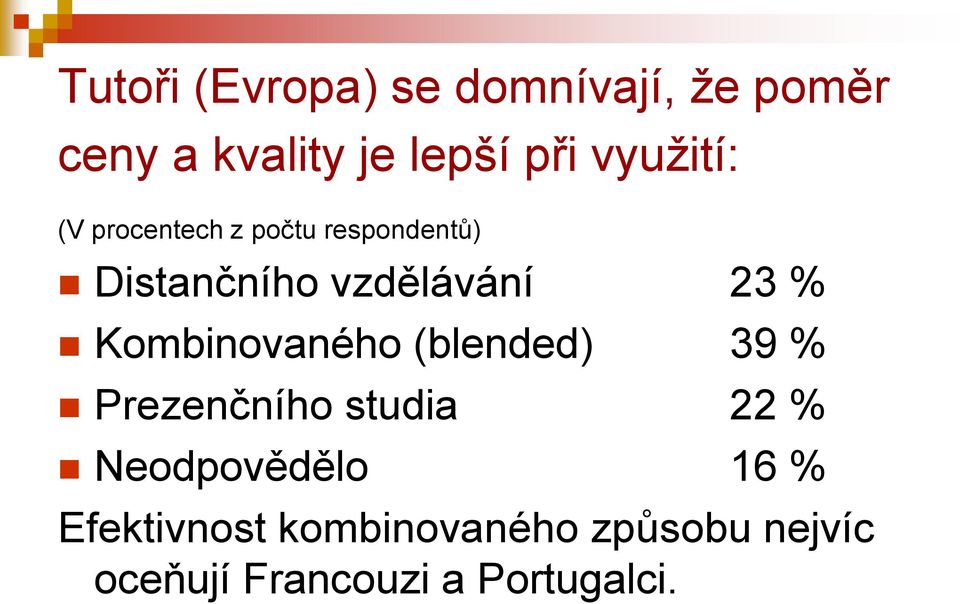 % Kombinovaného (blended) 39 % Prezenčního studia 22 % Neodpovědělo 16