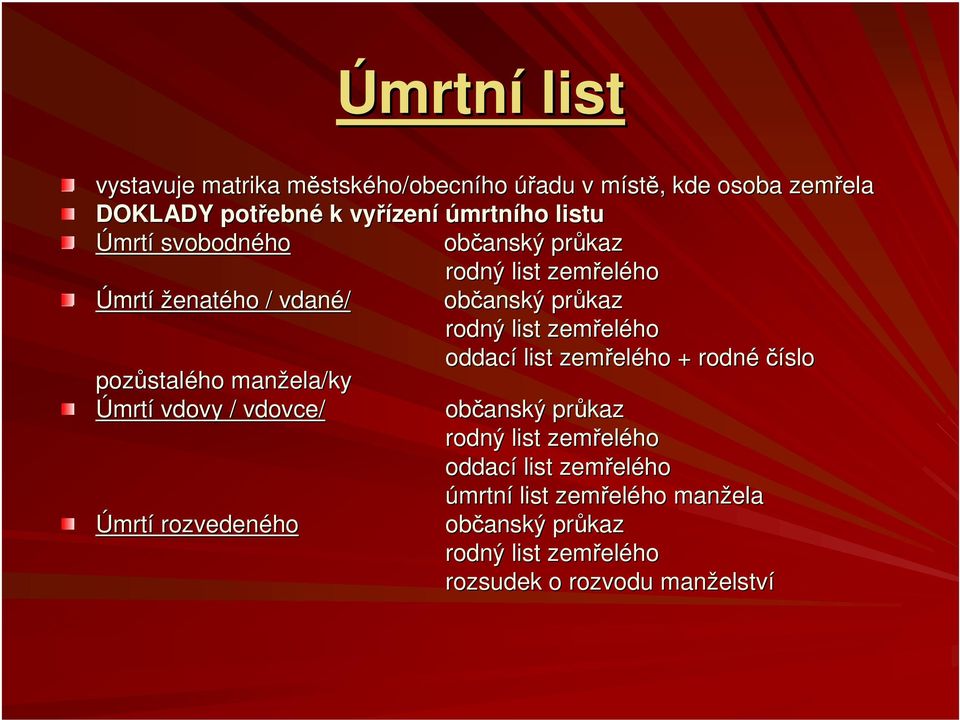 list zemřel elého + rodnéčíslo pozůstal stalého manžela/ ela/ky Úmrtí vdovy / vdovce/ občanský průkaz rodný list zemřel elého oddací list