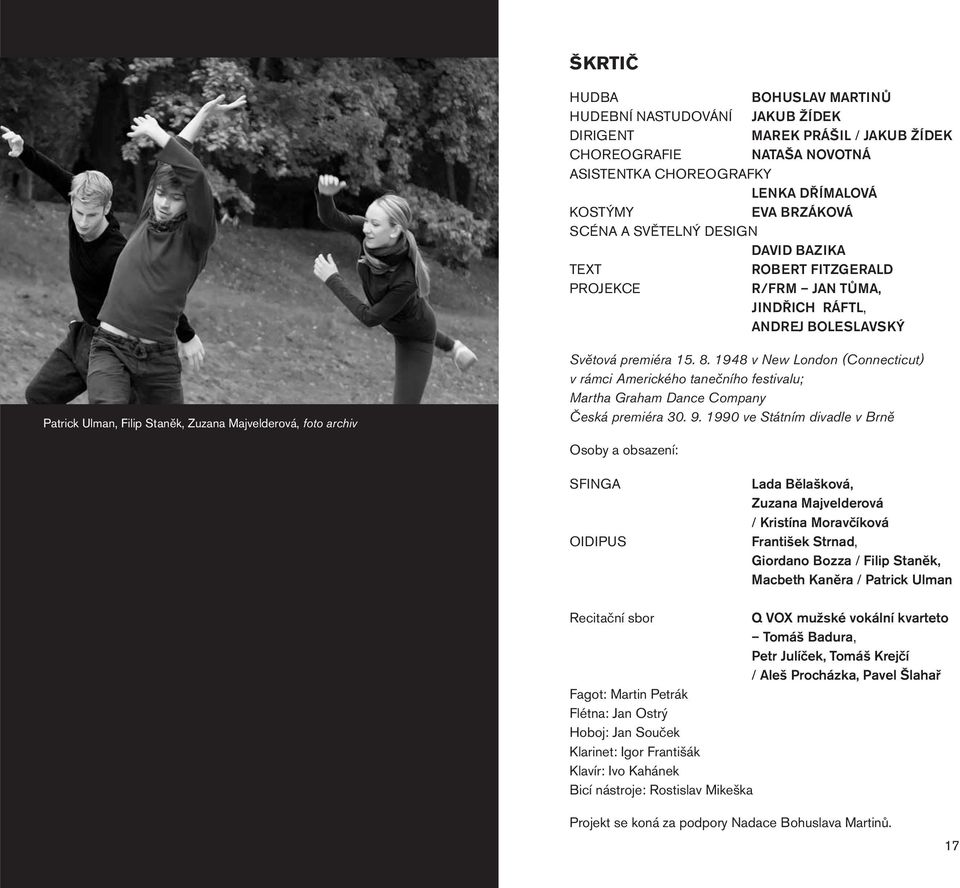 1948 v New London (Connecticut) v rámci Amerického tanečního festivalu; Martha Graham Dance Company Česká premiéra 30. 9.