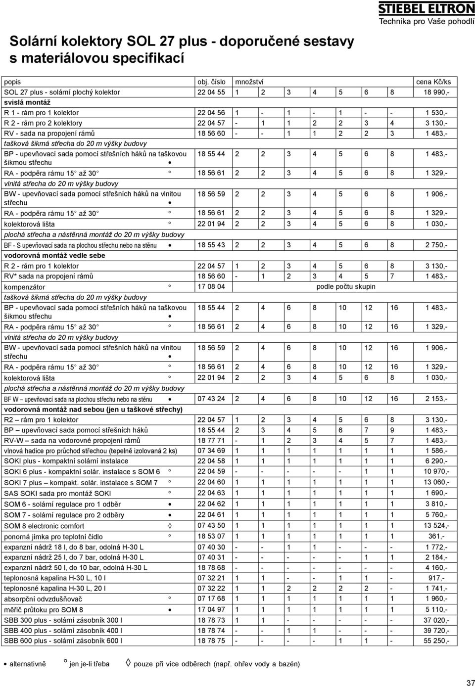 30,- RV - sada na propojení rámů 8 56 60 - - 2 2 3 483,- tašková šikmá střecha do 20 m výšky budovy BP - upevňovací sada pomocí střešních háků na taškovou 8 55 44 2 2 3 4 5 6 8 483,- šikmou střechu