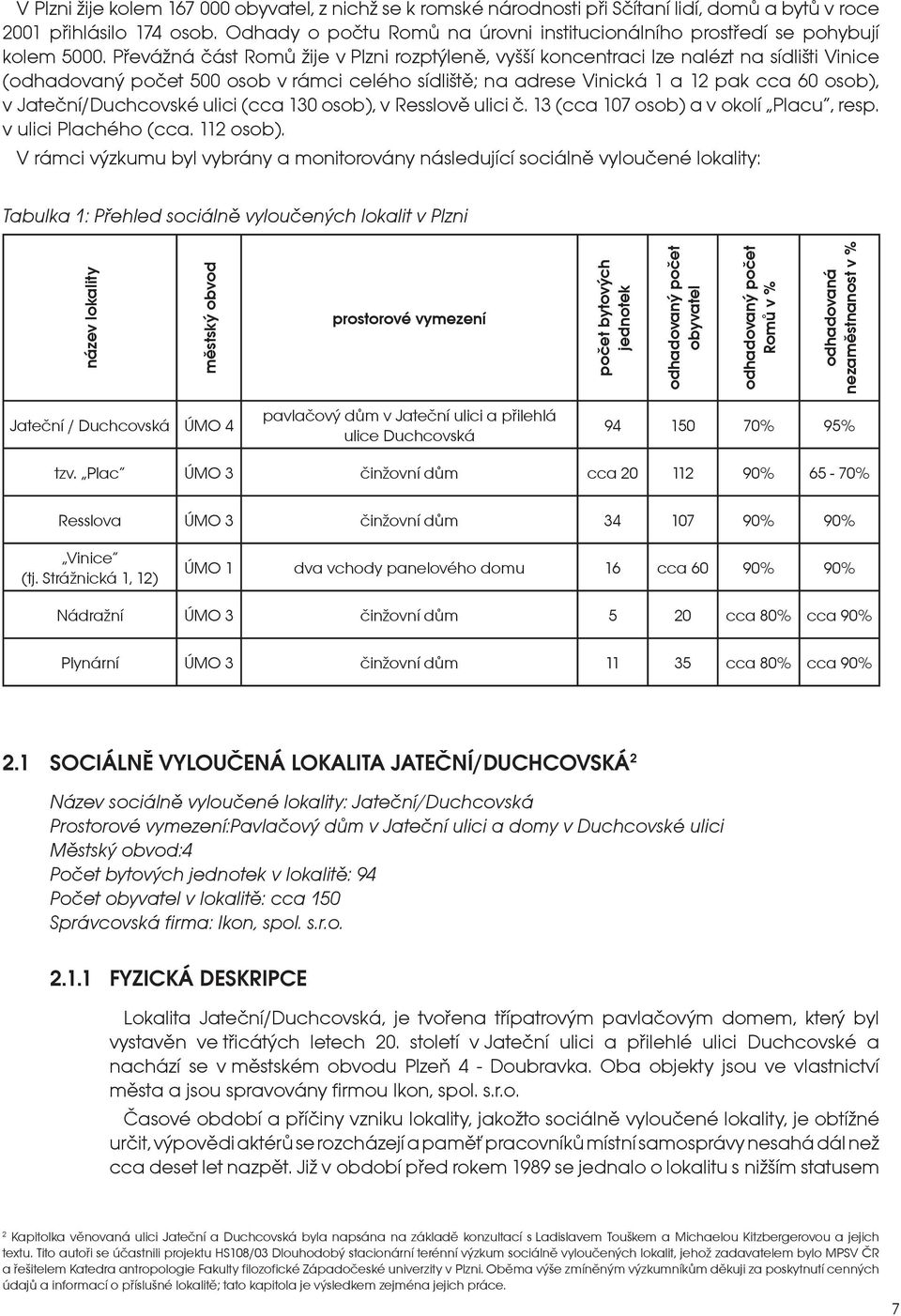 Převážná část Romů žije v Plzni rozptýleně, vyšší koncentraci lze nalézt na sídlišti Vinice (odhadovaný počet 500 osob v rámci celého sídliště; na adrese Vinická 1 a 12 pak cca 60 osob), v