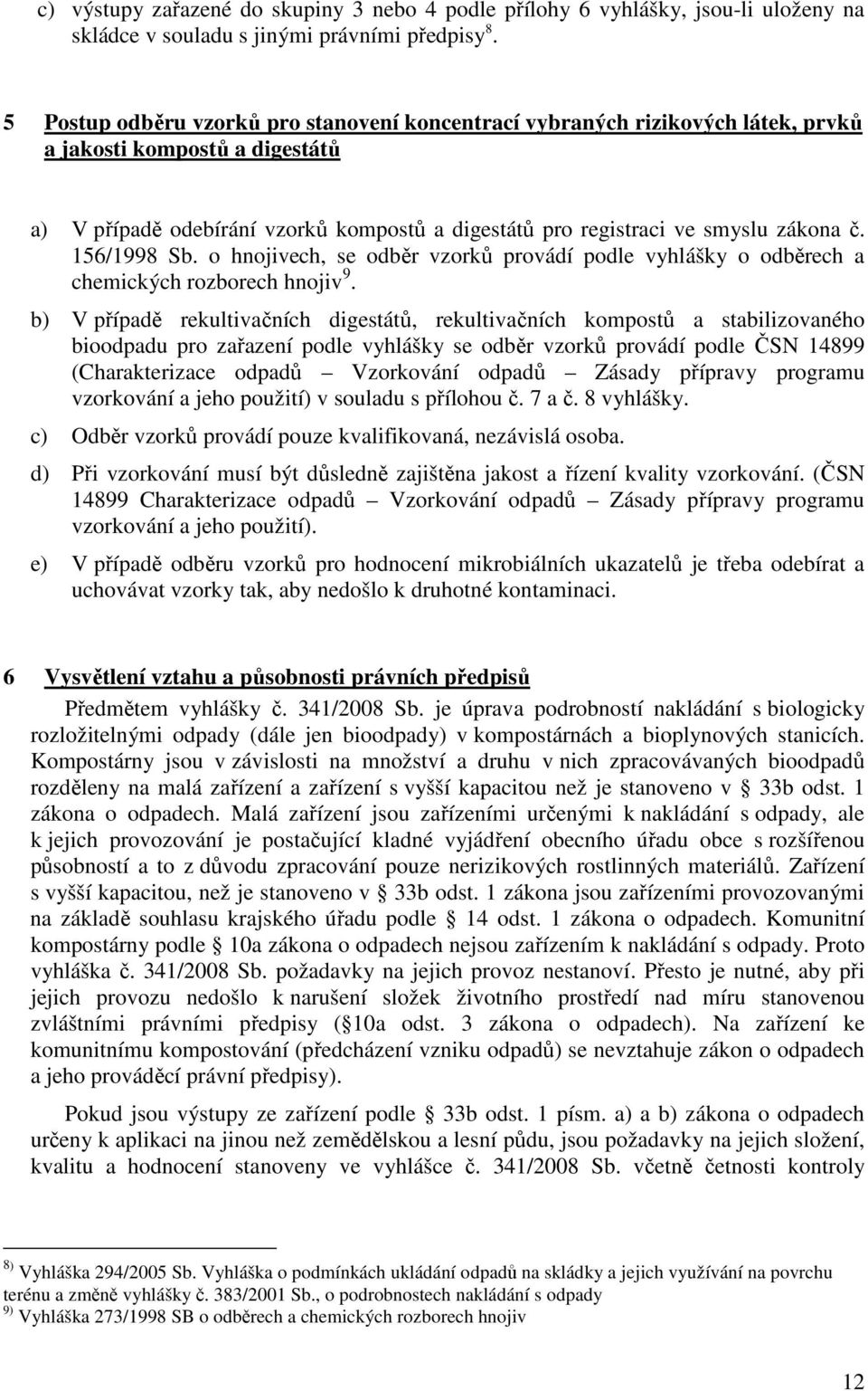 156/1998 Sb. o hnojivech, se odběr vzorků provádí podle vyhlášky o odběrech a chemických rozborech hnojiv 9.