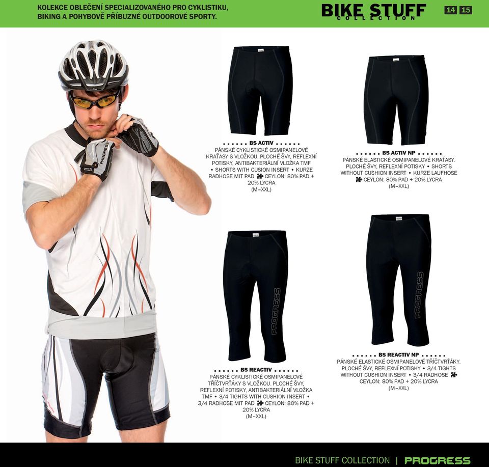 Ploché švy, reflexní potisky shorts without cushion insert Kurze Laufhose Ceylon: 80% PAD + 20% Lycra BS Reactiv Pánské cyklistické osmipanelové tříčtvrťáky s vložkou.