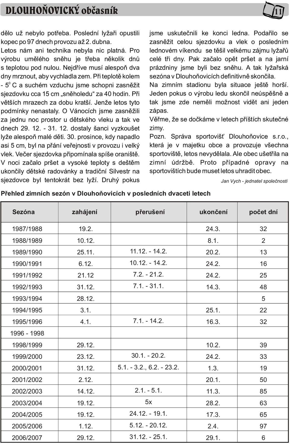 Pøi teplotì kolem 0-5 C a suchém vzduchu jsme schopni zasnìžit sjezdovku cca 15 cm snìholedu za 0 hodin. Pøi vìtších mrazech za dobu kratší. Jenže letos tyto podmínky nenastaly.