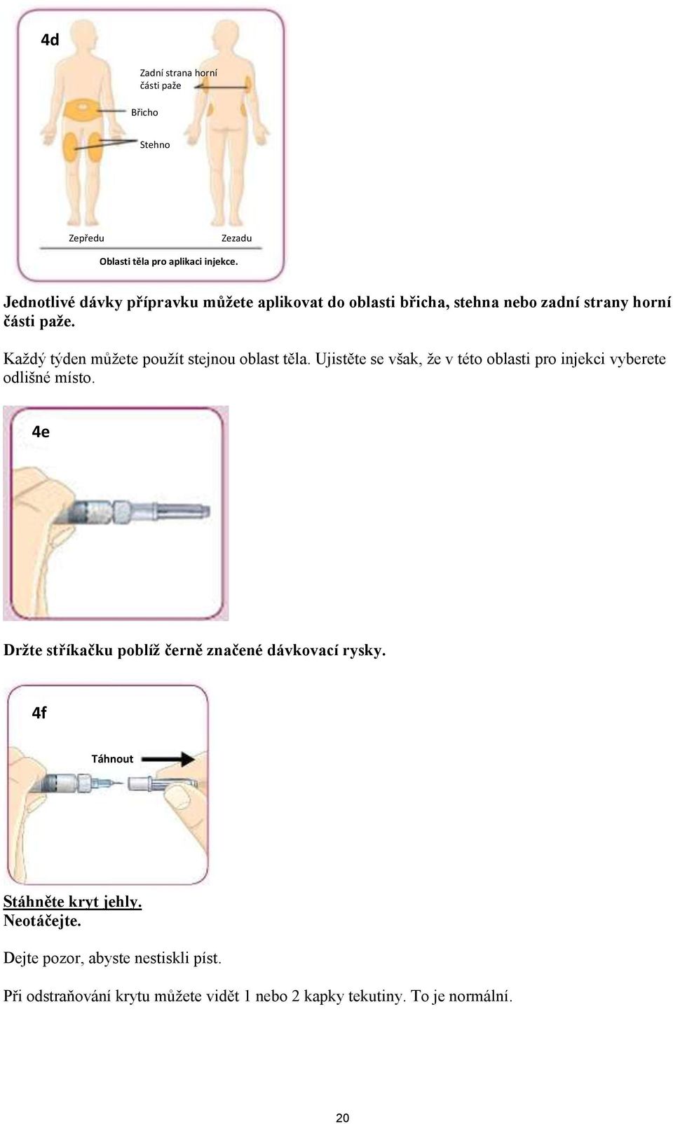 Každý týden můžete použít stejnou oblast těla. Ujistěte se však, že v této oblasti pro injekci vyberete odlišné místo.