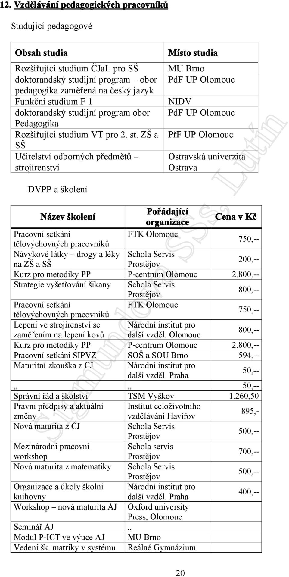 dijní program obor Pedagogika Rozšiřující stu