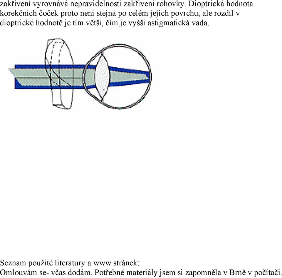 rozdíl v dioptrické hodnotě je tím větší, čím je vyšší astigmatická vada.