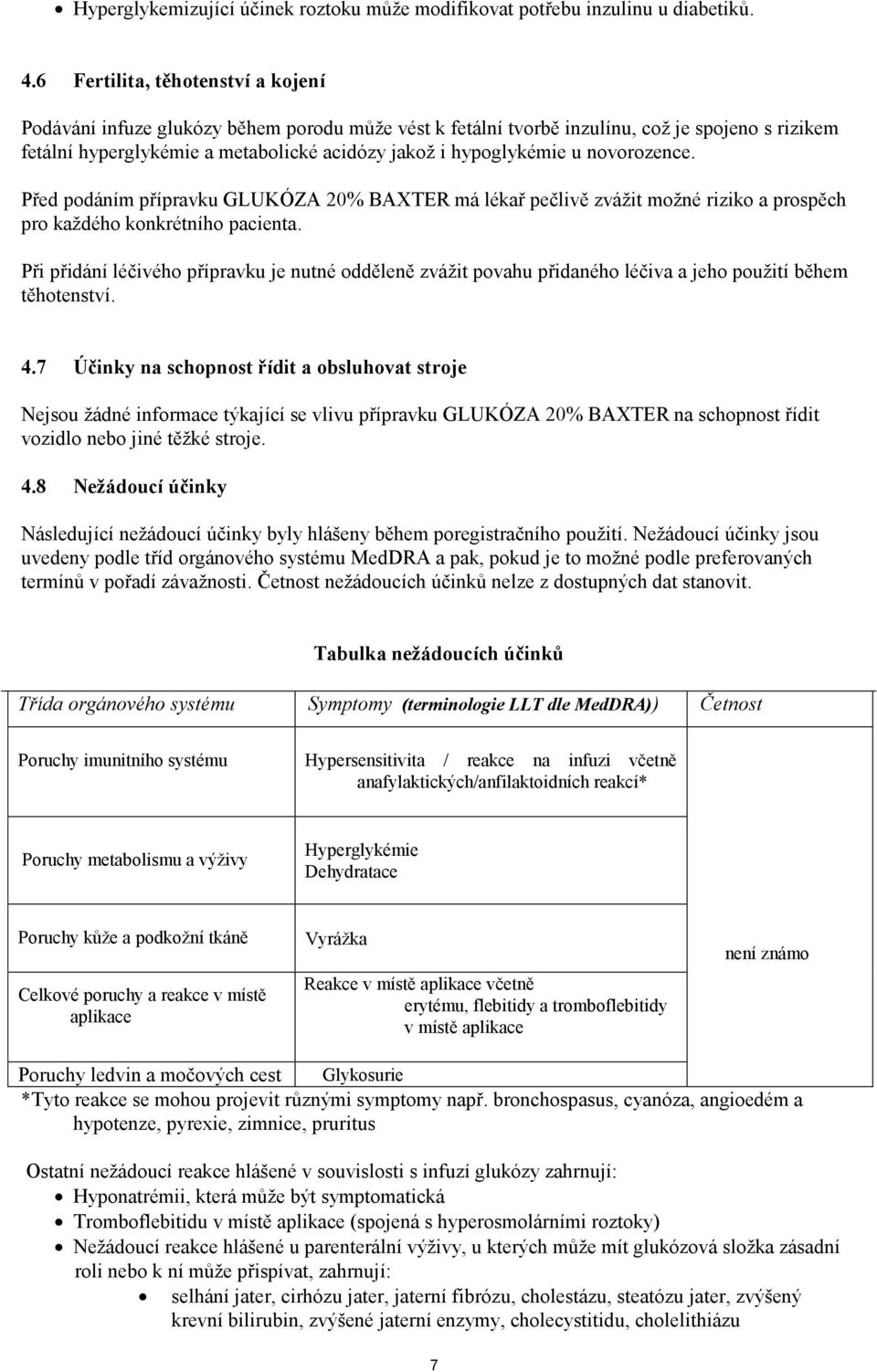 novorozence. Před podáním přípravku GLUKÓZA 20% BAXTER má lékař pečlivě zvážit možné riziko a prospěch pro každého konkrétního pacienta.