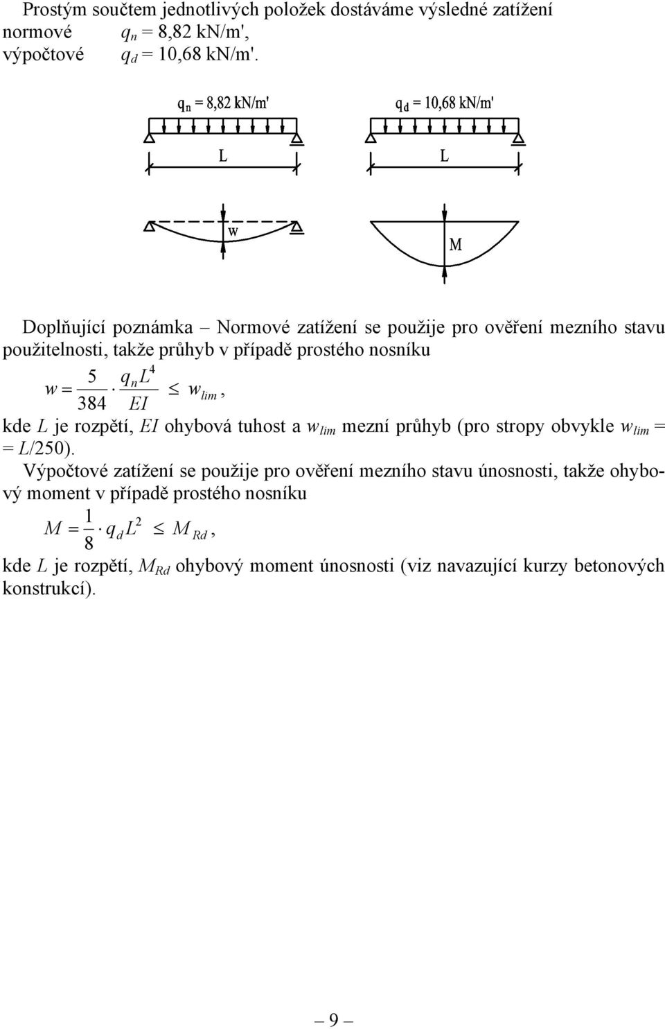 384 EI kde L je rozpětí, EI ohybová tuhost a w lim mezní průhyb (pro stropy obvykle w lim = = L/250).