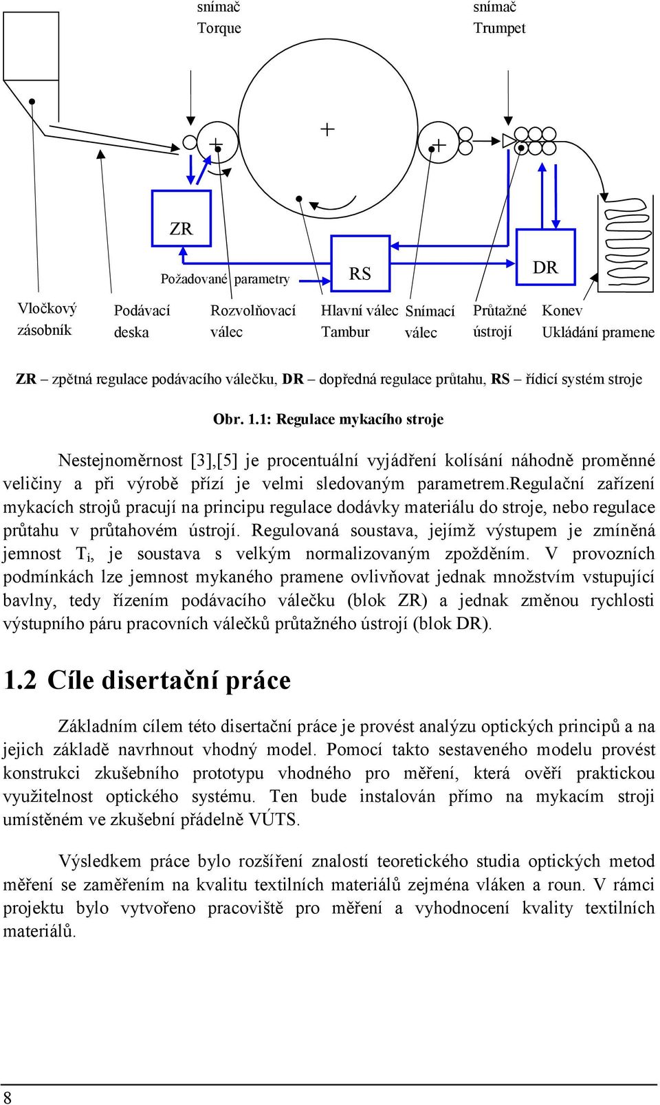 1: Regulace mykacího stroje Nestejnoměrnost [3],[5] je procentuální vyjádření kolísání náhodně proměnné veličiny a při výrobě přízí je velmi sledovaným parametrem.