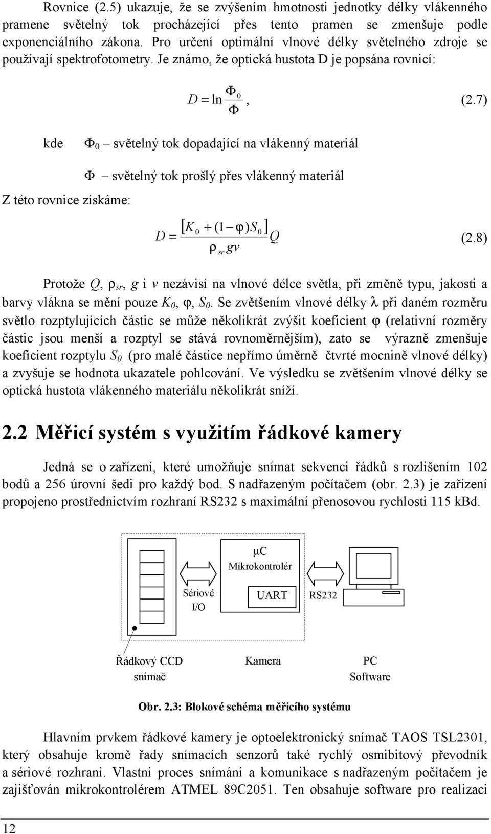 7) Φ kde Φ 0 světelný tok dopadající na vlákenný materiál Z této rovnice získáme: Φ světelný tok prošlý přes vlákenný materiál [ K 0 + ( 1 ϕ) S 0 ] Q D = (2.