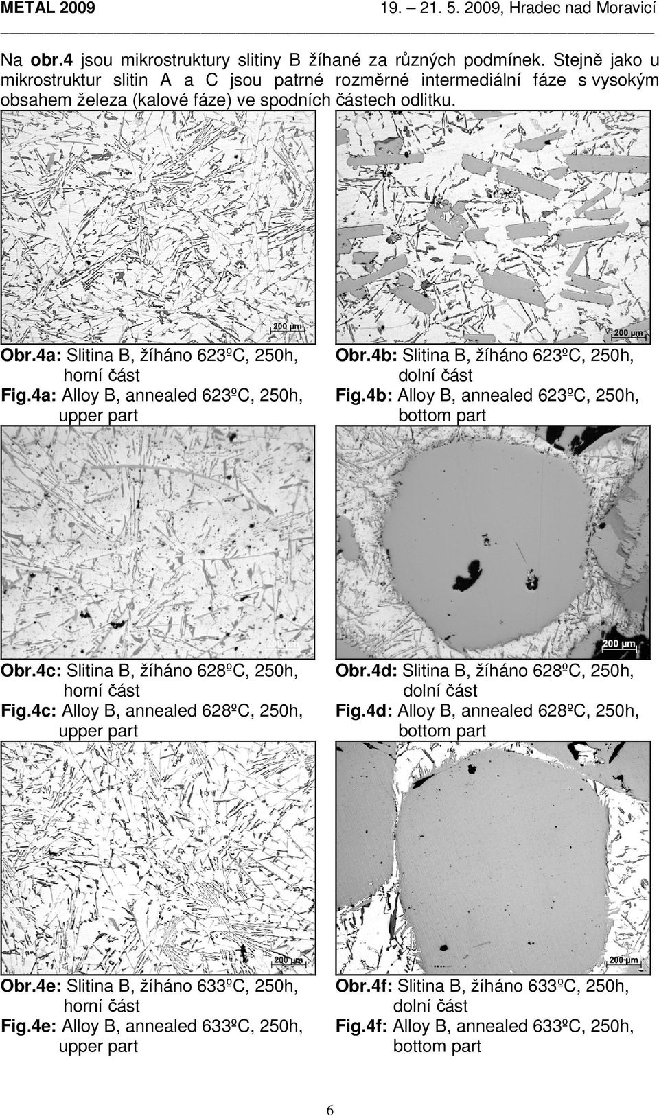 4a: Slitina B, žíháno 623ºC, 250h, horní část Fig.4a: Alloy B, annealed 623ºC, 250h, upper part Obr.4b: Slitina B, žíháno 623ºC, 250h, Fig.4b: Alloy B, annealed 623ºC, 250h, Obr.