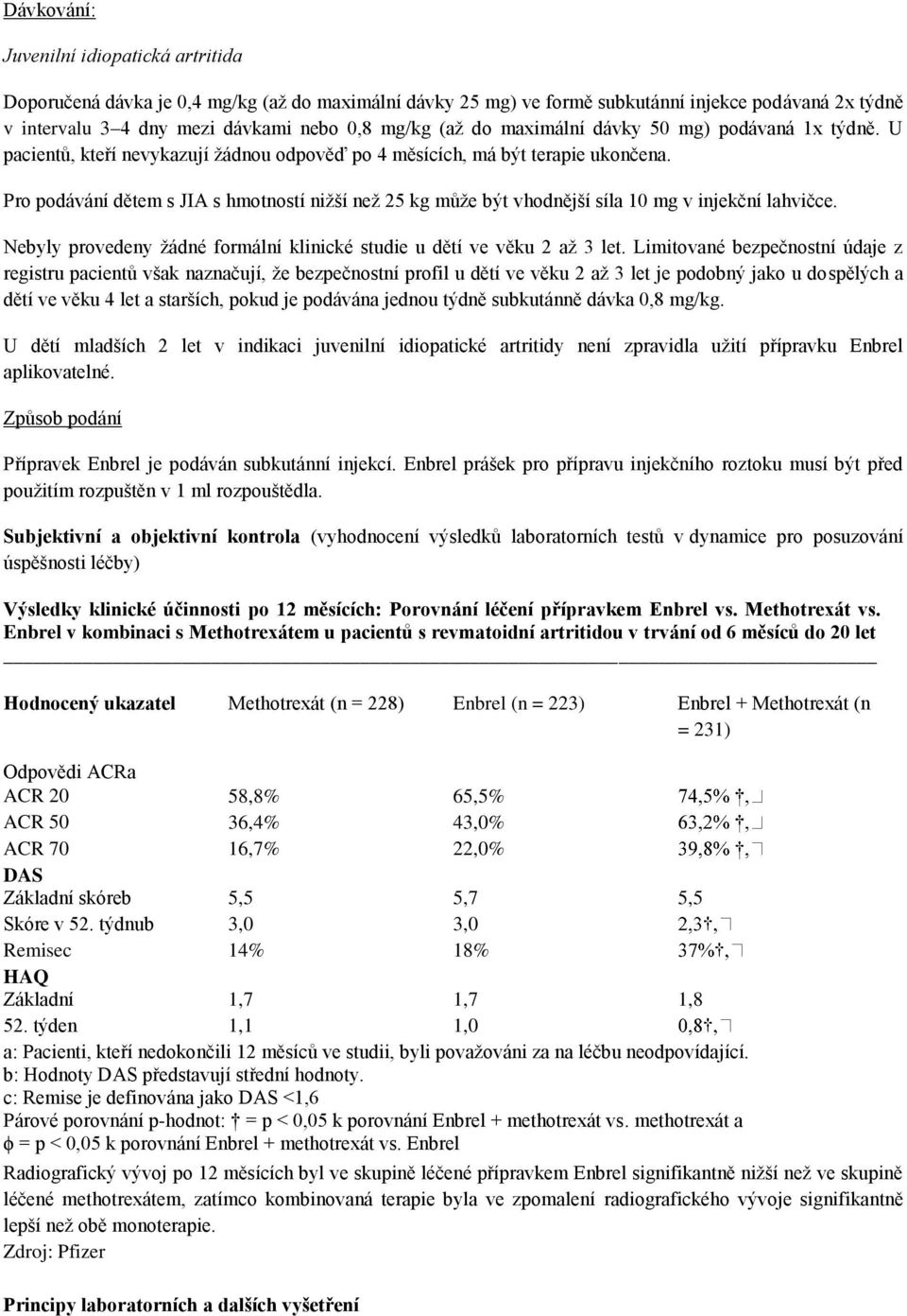 Pro podávání dětem s JIA s hmotností nižší než 25 kg může být vhodnější síla 10 mg v injekční lahvičce. Nebyly provedeny žádné formální klinické studie u dětí ve věku 2 až 3 let.