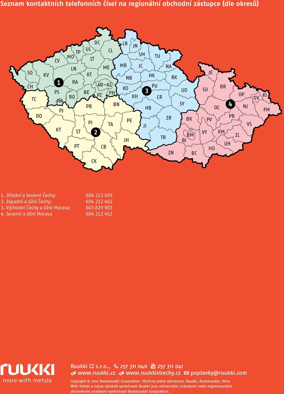 Západní a Jižní Čechy: 604 212 462 3. Východní Čechy a Jižní Morava: 603 829 903 4. Severní a Jižní Morava 604 212 452 Ruukki CZ s.r.o., S 257 311 040 X 257 311 041 w www.ruukki.cz w www.