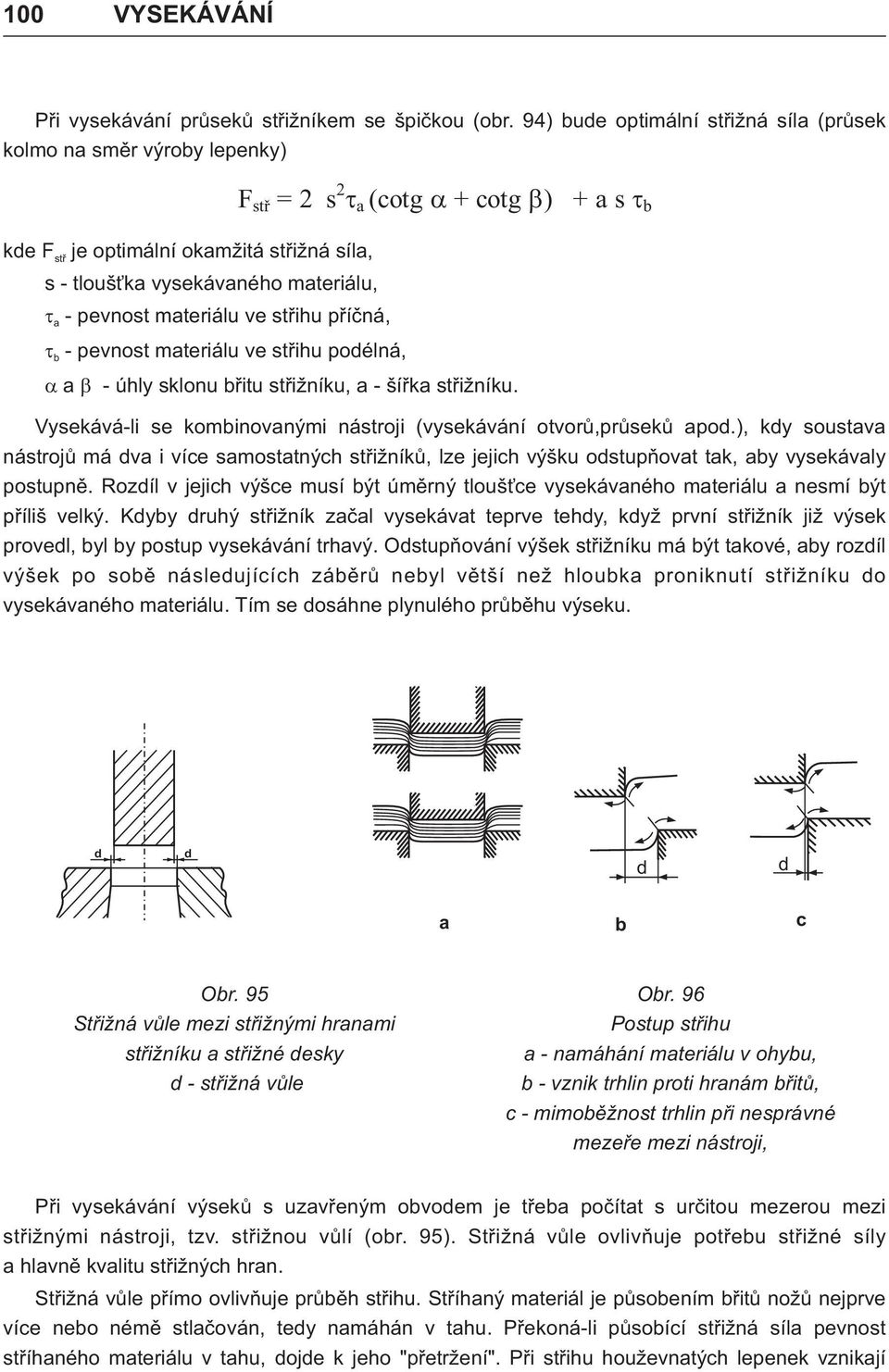 mteriálu ve støihu poélná, F stø = 2 s 2 t (otg + otg ) + s t - úhly sklonu øitu støižníku, - šíøk støižníku. Vysekává-li se kominovnými nástroji (vysekávání otvorù,prùsekù po.