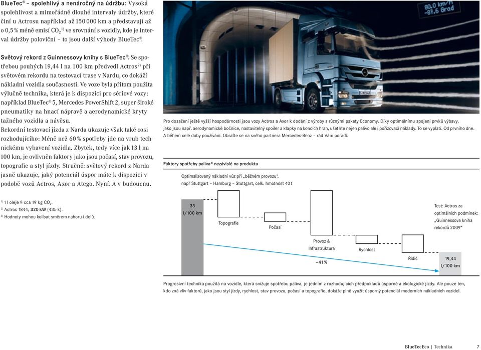 Se spotřebou pouhých 19,44 l na 100 km předvedl Actros 2) při světovém rekordu na testovací trase v Nardu, co dokáží nákladní vozidla současnosti.