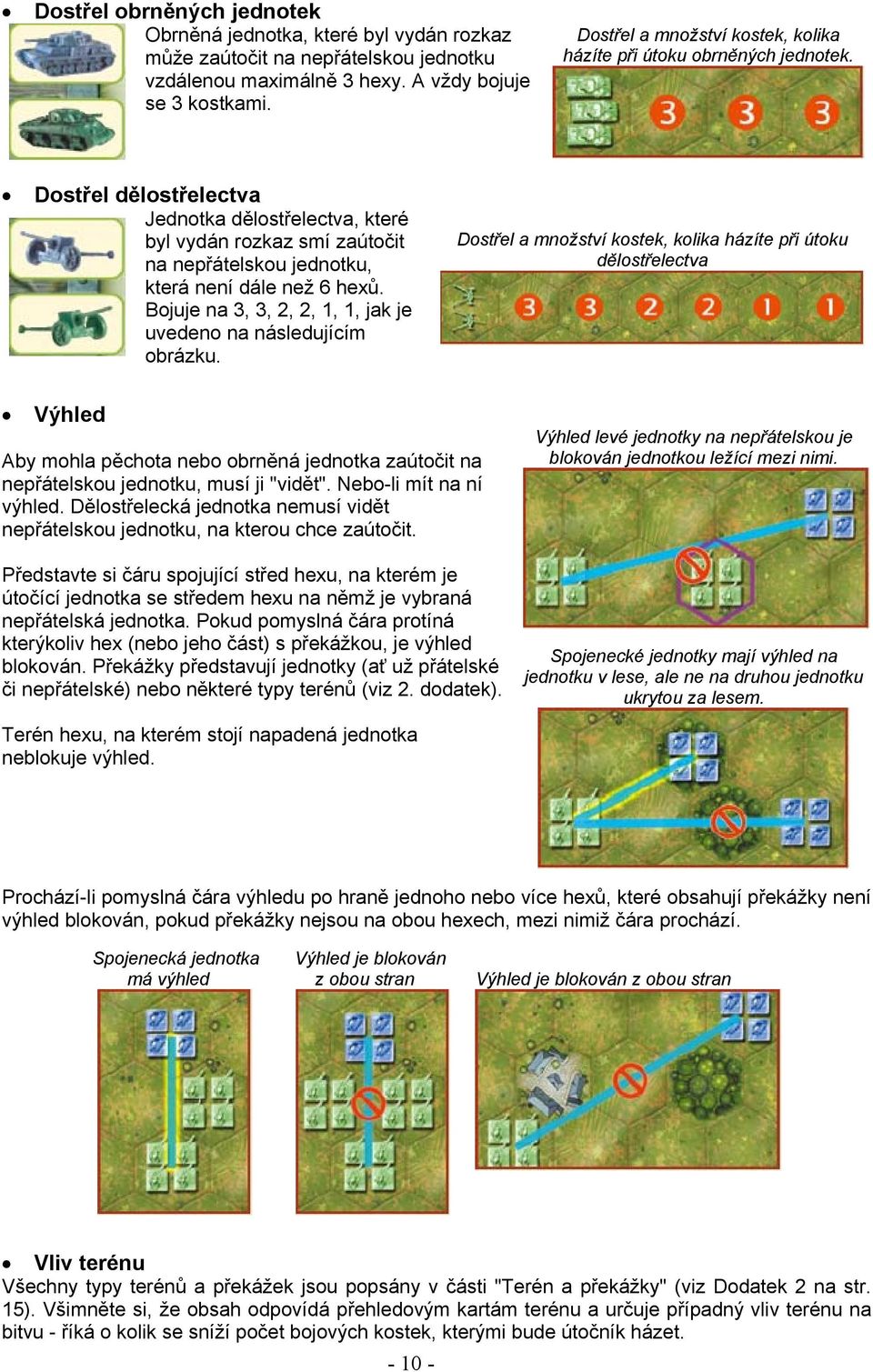 Dostřel dělostřelectva Jednotka dělostřelectva, které byl vydán rozkaz smí zaútočit na nepřátelskou jednotku, která není dále než 6 hexů.