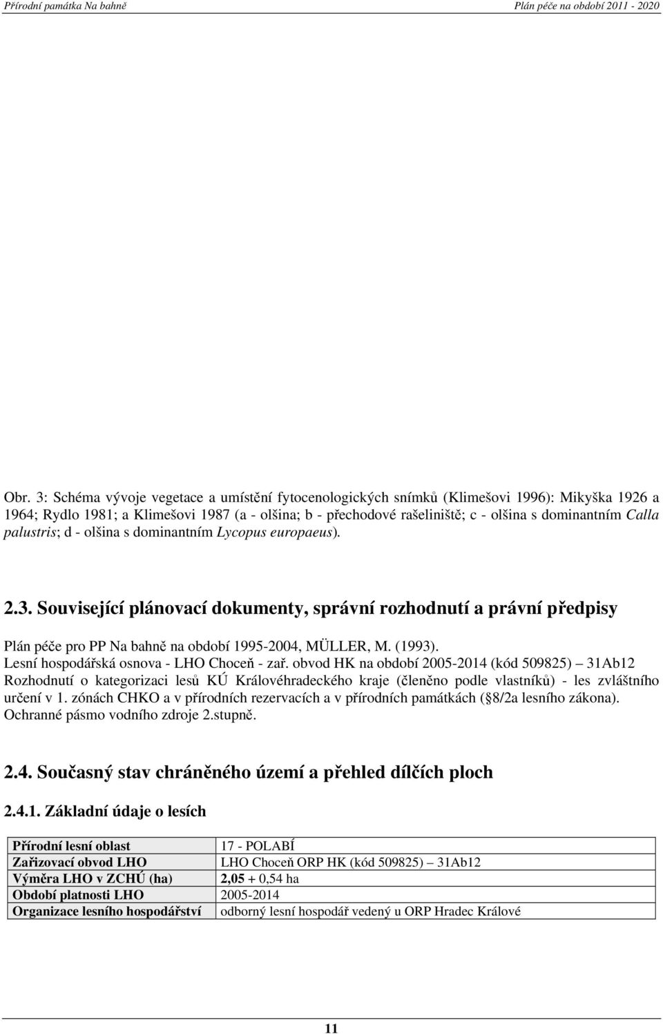 Související plánovací dokumenty, správní rozhodnutí a právní předpisy Plán péče pro PP Na bahně na období 1995-2004, MÜLLER, M. (1993). Lesní hospodářská osnova - LHO Choceň - zař.