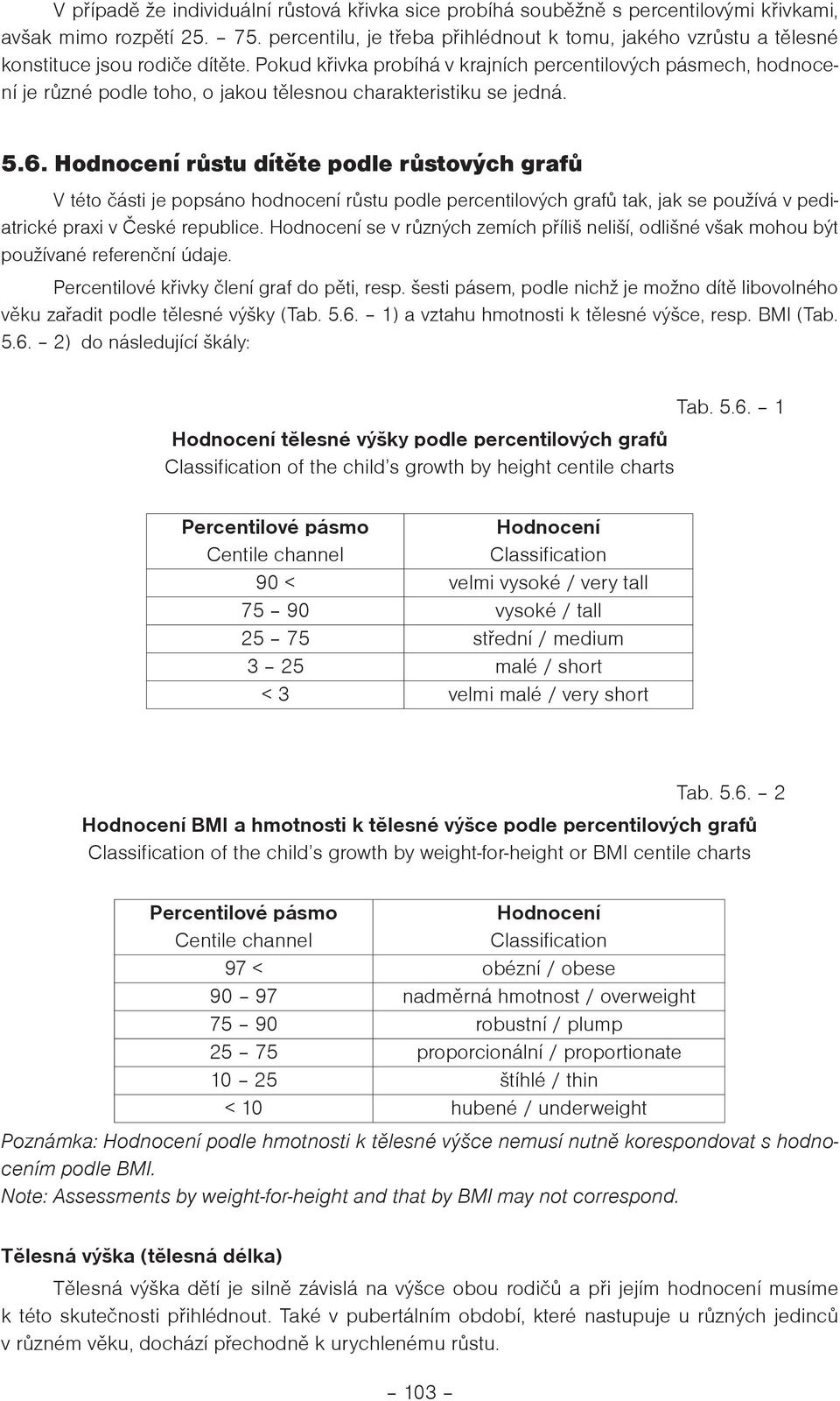 Pokud køivka probíhá v krajních percentilových pásmech, hodnocení je rùzné podle toho, o jakou tìlesnou charakteristiku se jedná. 5.6.