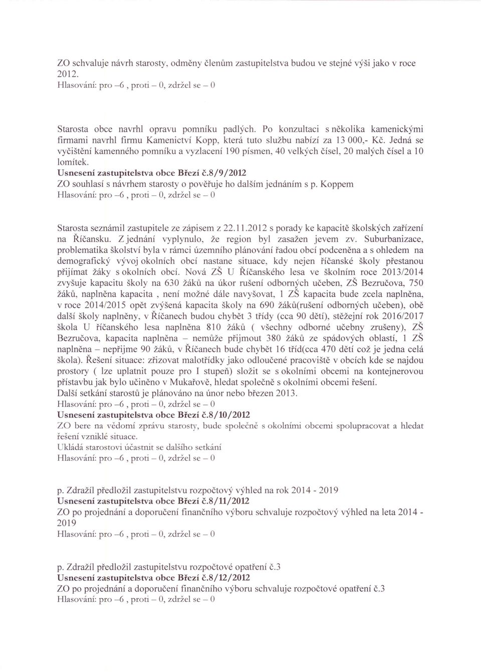 Jedná se vyčištění kamenného pomníku a vyzlacení 190 písmen, 40 velkých čísel, 20 malých čísel a 10 lomítek. Usnesení zastupitelstva obce Březí č.