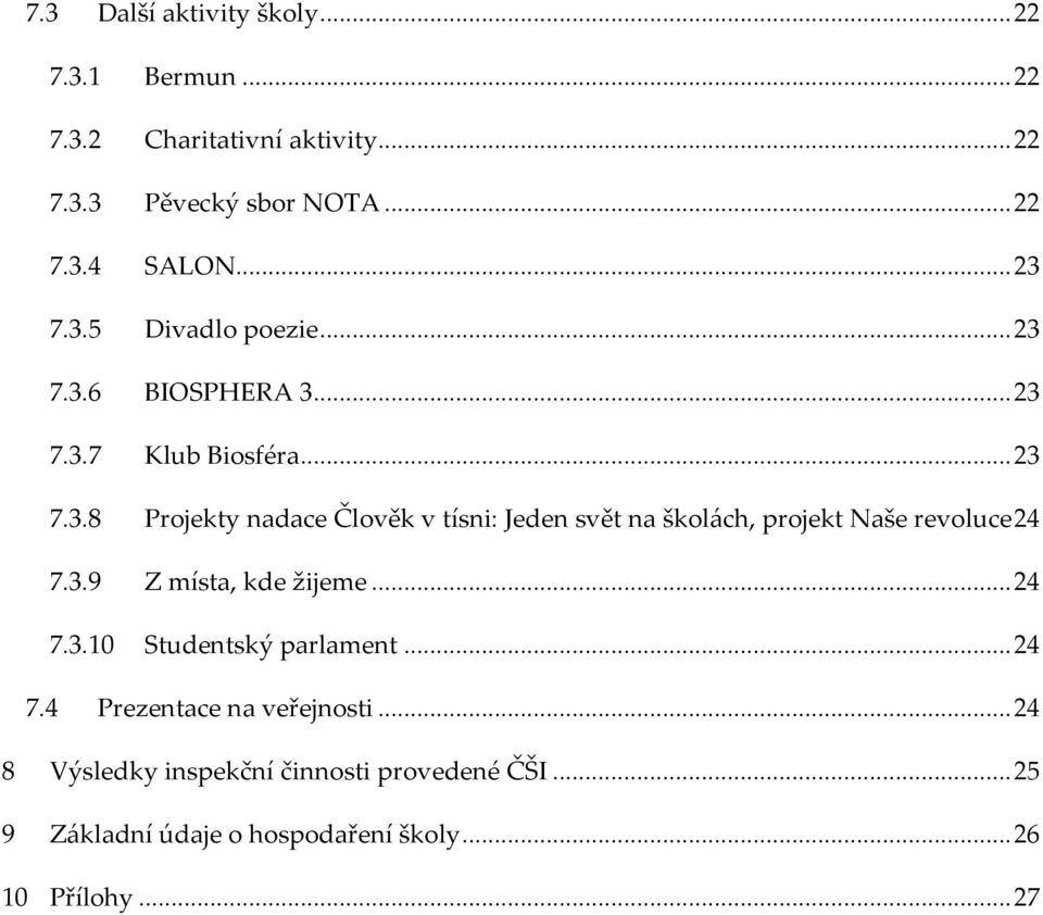 3.9 Z místa, kde žijeme... 24 7.3.10 Studentský parlament... 24 7.4 Prezentace na veřejnosti.