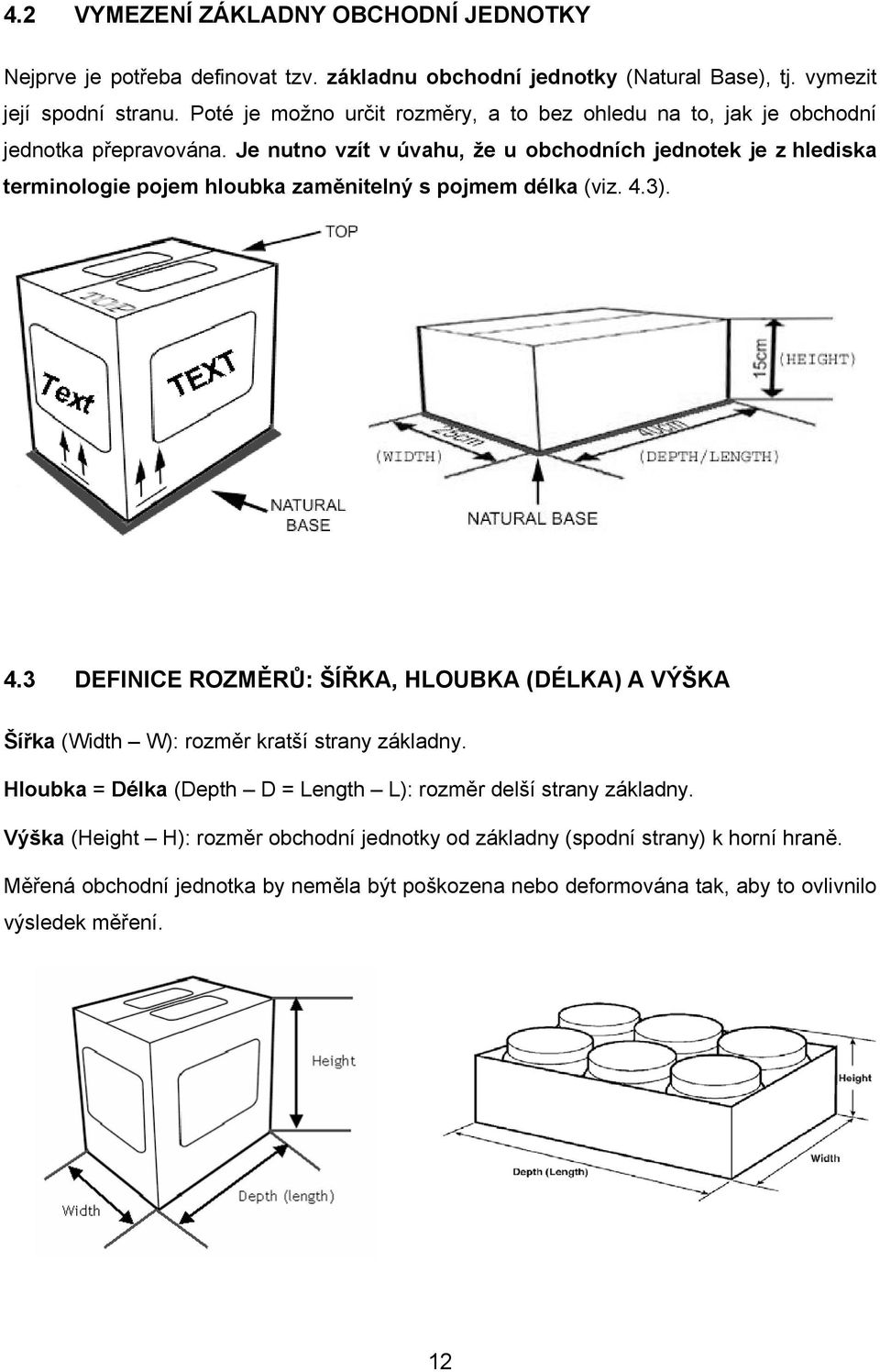 Je nutno vzít v úvahu, že u obchodních jednotek je z hlediska terminologie pojem hloubka zaměnitelný s pojmem délka (viz. 4.