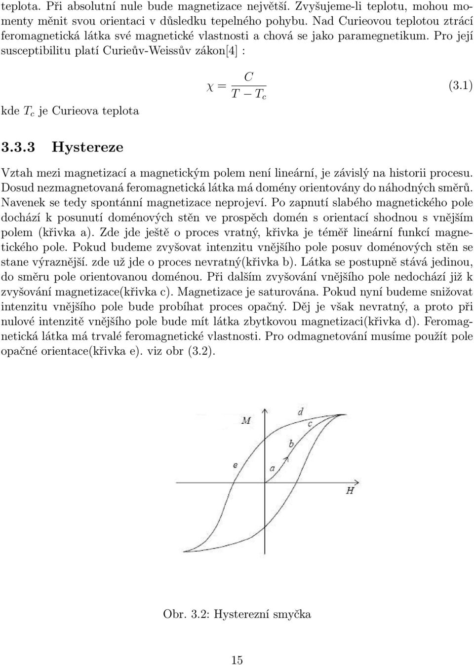 Pro její susceptibilitu platí Curieův-Weissův zákon[4] : kde T c je Curieova teplota χ = C T T c (3.