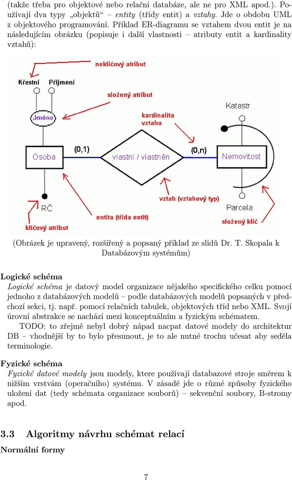 T. Skopala k Databázovým systémům) Logické schéma Logické schéma je datový model organizace nějakého specifického celku pomocí jednoho z databázových modelů podle databázových modelů popsaných v