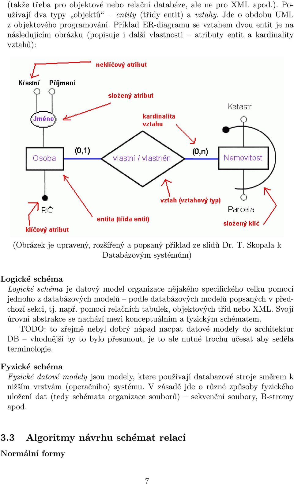 T. Skopala k Databázovým systémům) Logické schéma Logické schéma je datový model organizace nějakého specifického celku pomocí jednoho z databázových modelů podle databázových modelů popsaných v