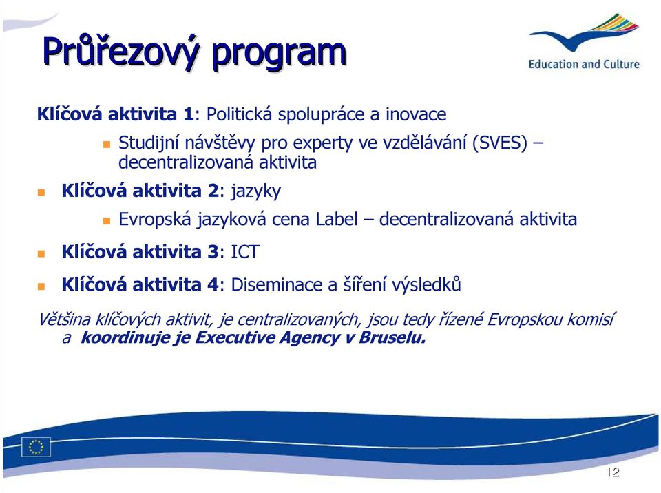 decentralizovaná aktivita Klíčová aktivita 3: ICT Klíčová aktivita 4: Diseminace a šíření výsledků Většina