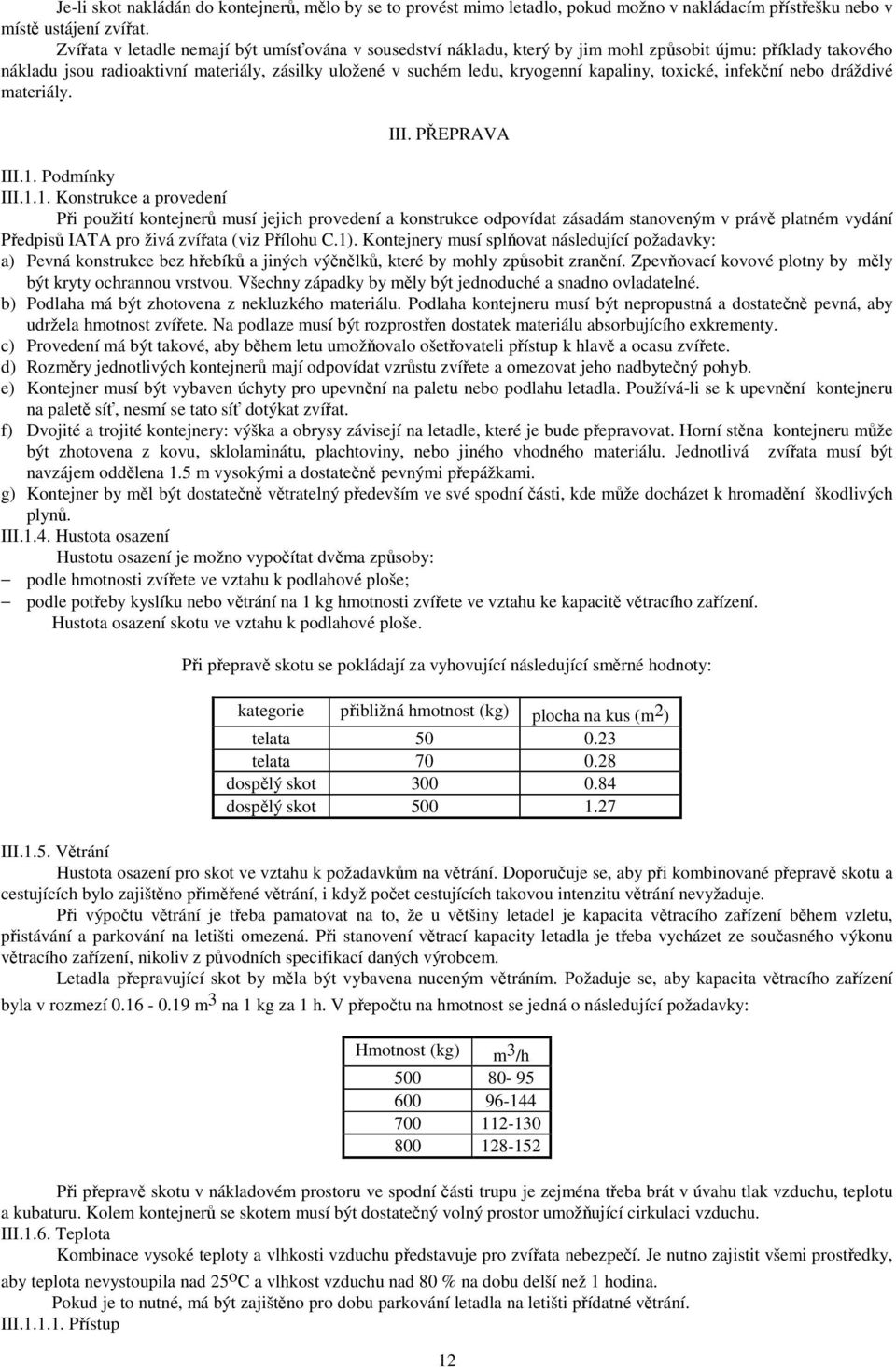 kapaliny, toxické, infekční nebo dráždivé materiály. III. PŘEPRAVA III.1.