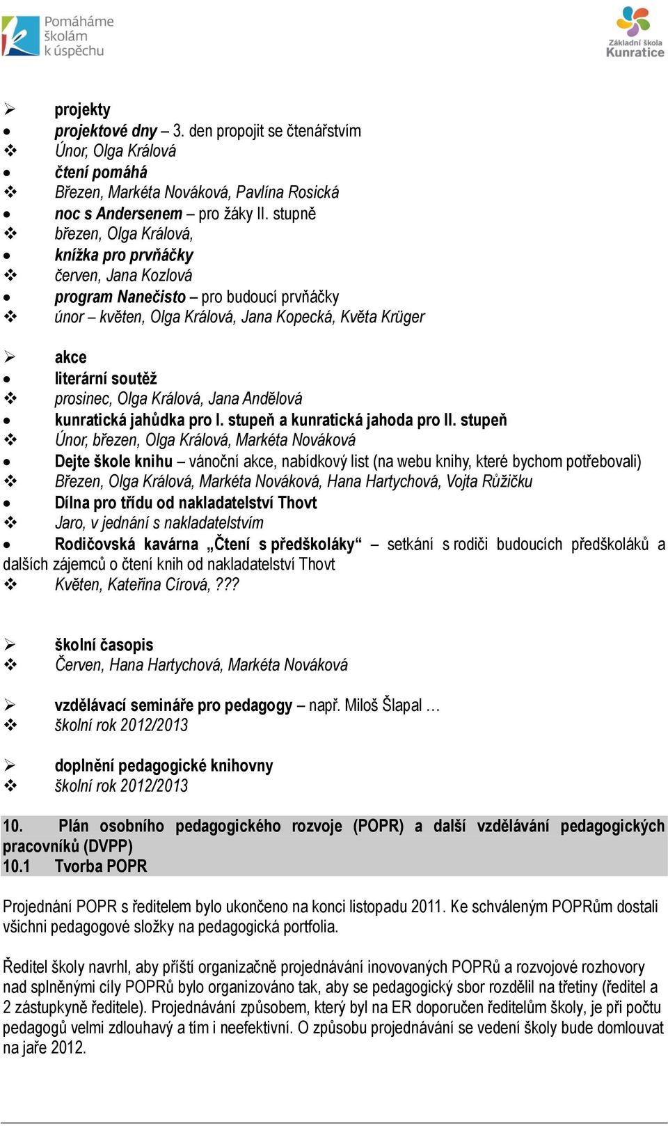 Králová, Jana Andělová kunratická jahůdka pro I. stupeň a kunratická jahoda pro II.