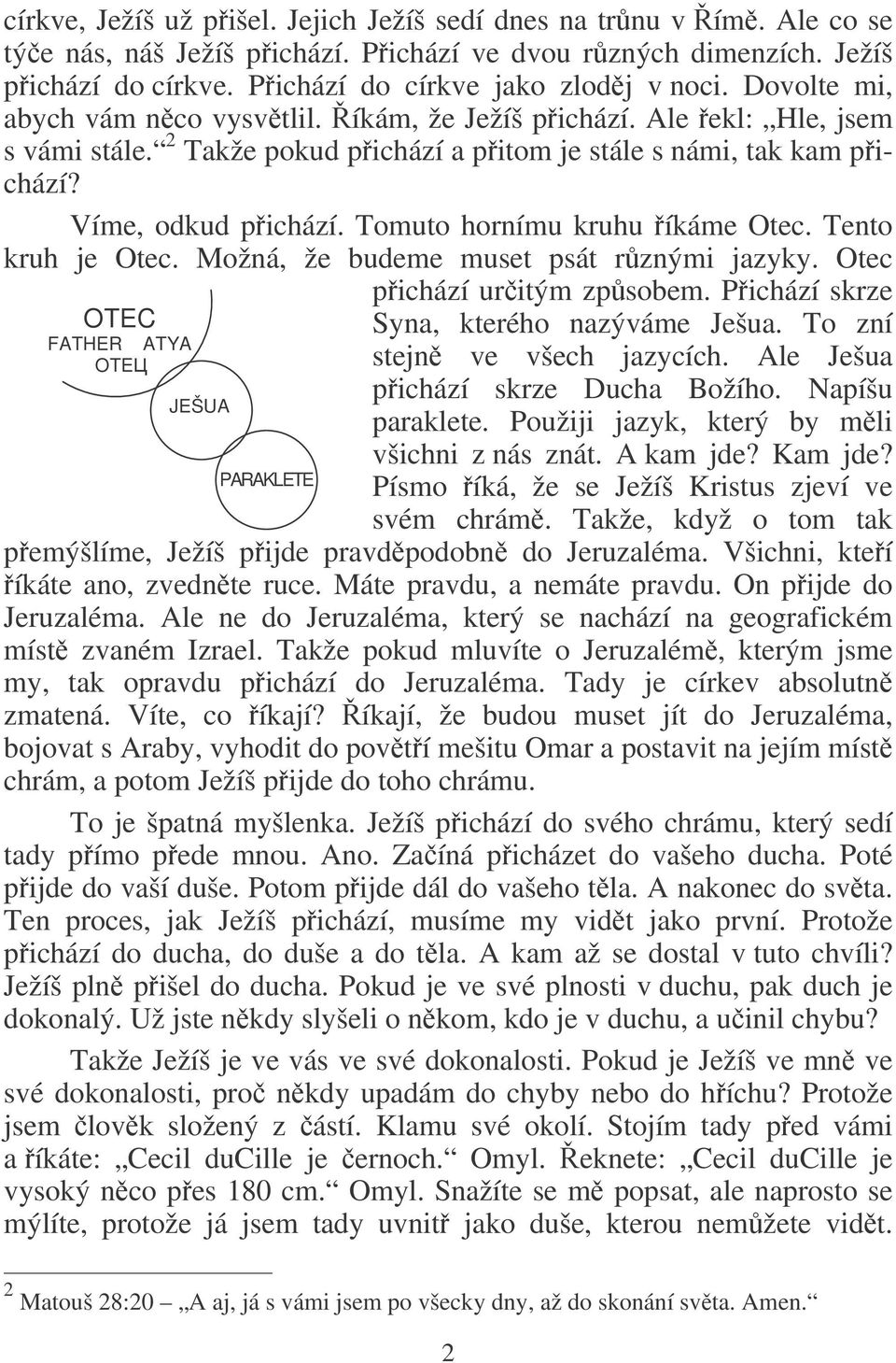 Tomuto hornímu kruhu íkáme Otec. Tento kruh je Otec. Možná, že budeme muset psát rznými jazyky. Otec OTEC FATHER ATYA OTE JEŠUA PARAKLETE pichází uritým zpsobem.