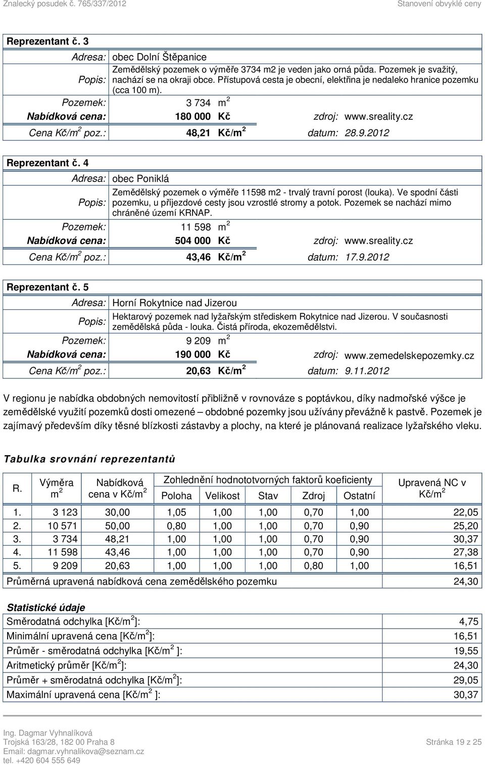 2012 Reprezentant č. 4 Adresa: obec Poniklá Zemědělský pozemek o výměře 11598 m2 - trvalý travní porost (louka). Ve spodní části Popis: pozemku, u příjezdové cesty jsou vzrostlé stromy a potok.