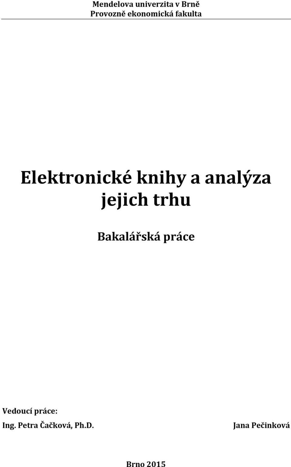 analýza jejich trhu Bakalářská práce Vedoucí