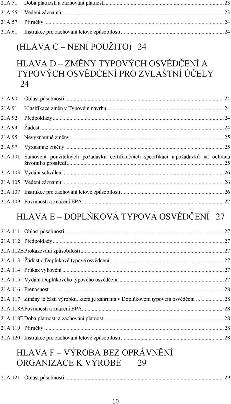 ..24 21A.93 Žádost...24 21A.95 Nevýznamné změny...25 21A.97 Významné změny...25 21A.101 Stanovení použitelných požadavků certifikačních specifikací a požadavků na ochranu životního prostředí...25 21A.103 Vydání schválení.