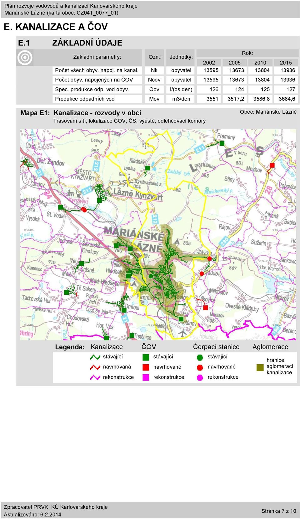 den) 126 124 125 127 Produkce odpadních vod Mov m3/den 3551 3517,2 3586,8 3684,6 Mapa E1: Kanalizace - rozvody v obci Trasování sítí, lokalizace ČOV, ČS, výústě,