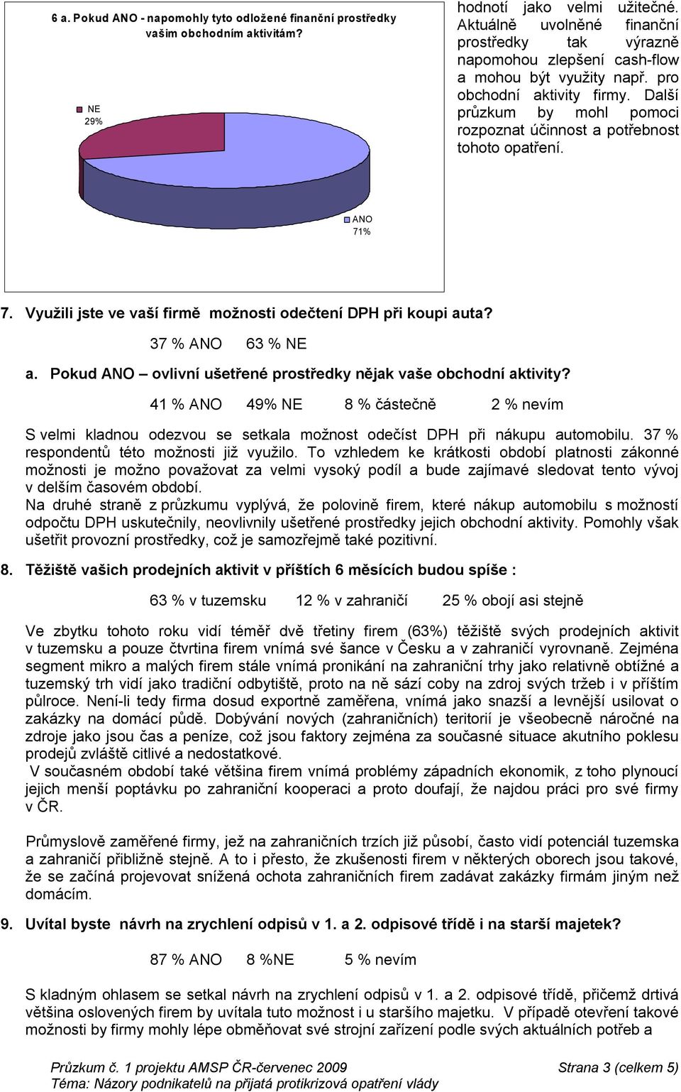 Další průzkum by mohl pomoci rozpoznat účinnost a potřebnost tohoto opatření. 71% 7. Využili jste ve vaší firmě možnosti odečtení DPH při koupi auta? 37 % 63 % a.