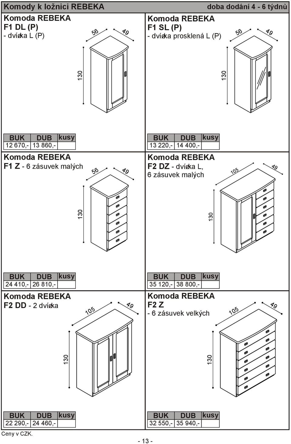 400,- F2 DZ - dvíøka L, 6 zásuvek malých 105 130 24 410,- DUB 26 810,- F2 DD - 2 dvíøka 105 35