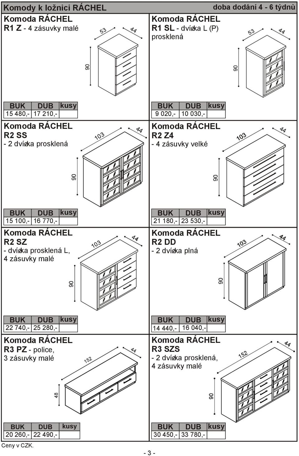 - dvíøka prosklená L, 21 180,- 23 530,- Komoda RÁCHEL R2 DD - 2 dvíøka plná 22 740,- 25 280,- Komoda RÁCHEL R3 PZ - police, 3