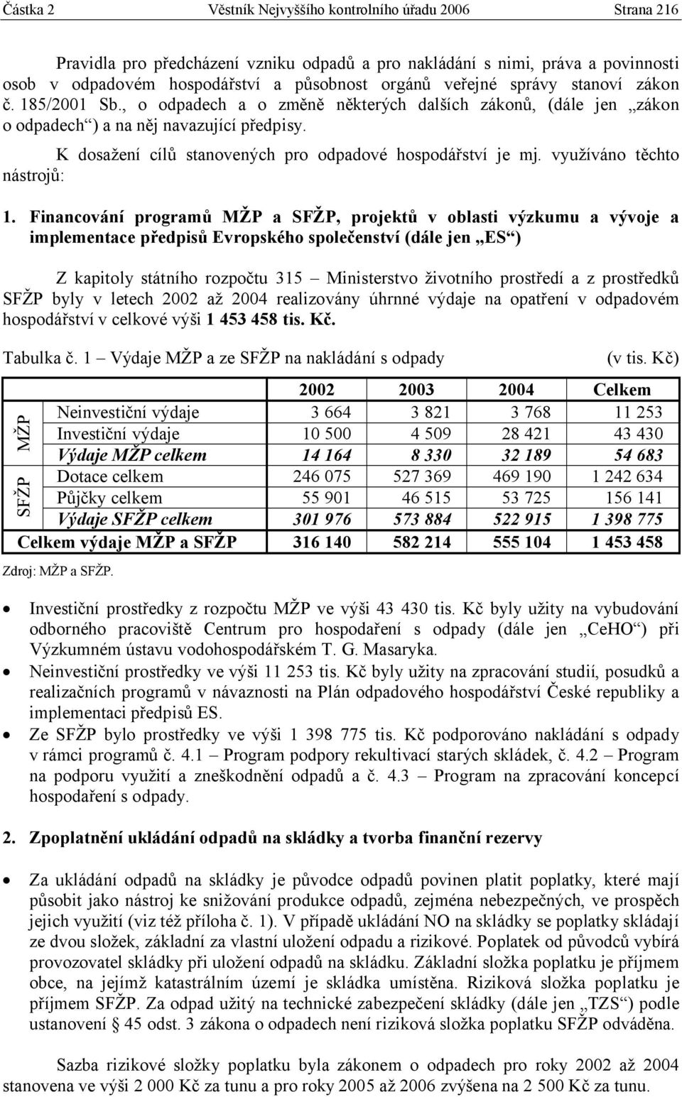 K dosažení cílů stanovených pro odpadové hospodářství je mj. využíváno těchto nástrojů: 1.