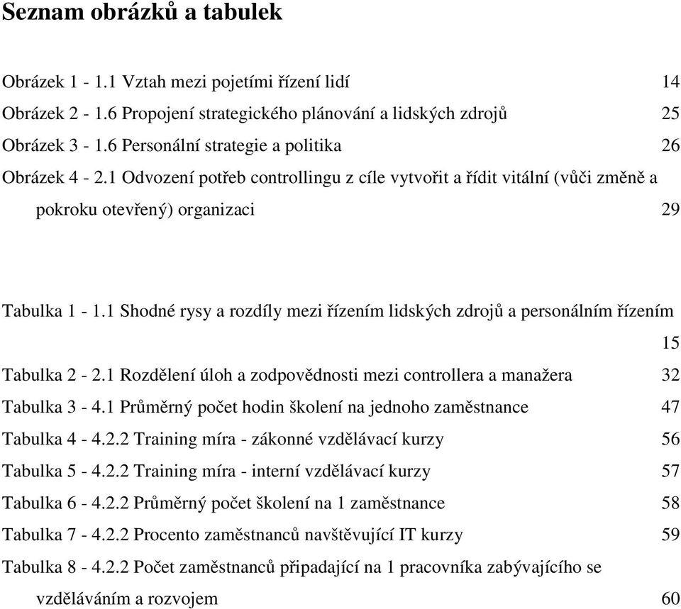 1 Shodné rysy a rozdíly mezi řízením lidských zdrojů a personálním řízením 15 Tabulka 2-2.1 Rozdělení úloh a zodpovědnosti mezi controllera a manažera 32 Tabulka 3-4.