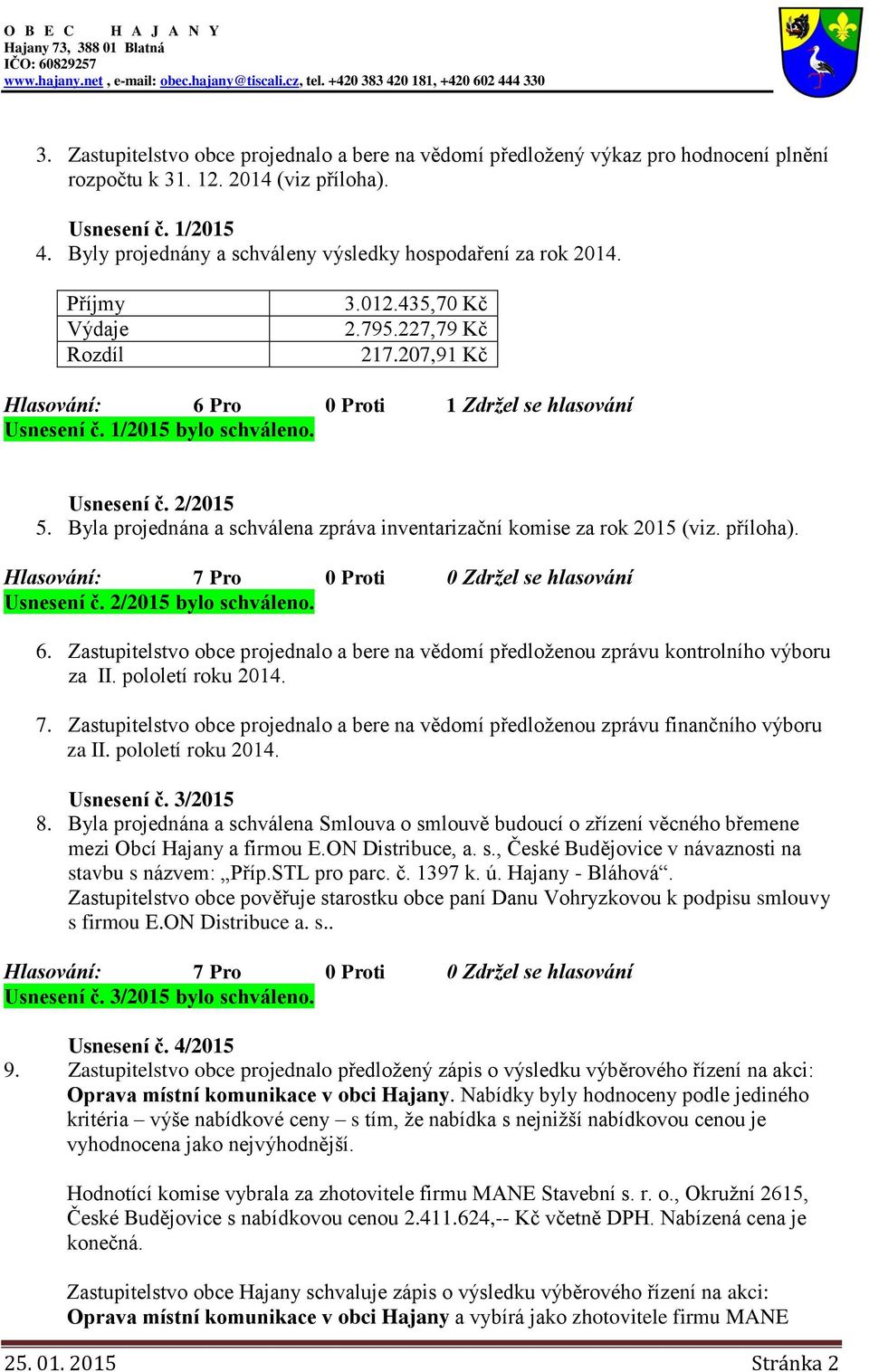 1/2015 bylo schváleno. Usnesení č. 2/2015 5. Byla projednána a schválena zpráva inventarizační komise za rok 2015 (viz. příloha). Usnesení č. 2/2015 bylo schváleno. 6.