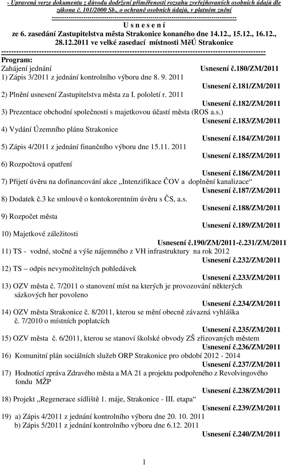zasedání Zastupitelstva města Strakonice konaného dne 14.12.