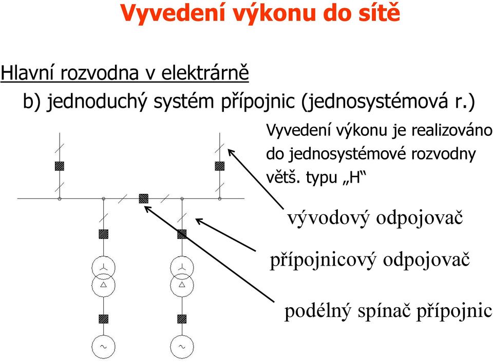 ) Vyvedení výkonu je realizováno do jednosystémové rozvodny