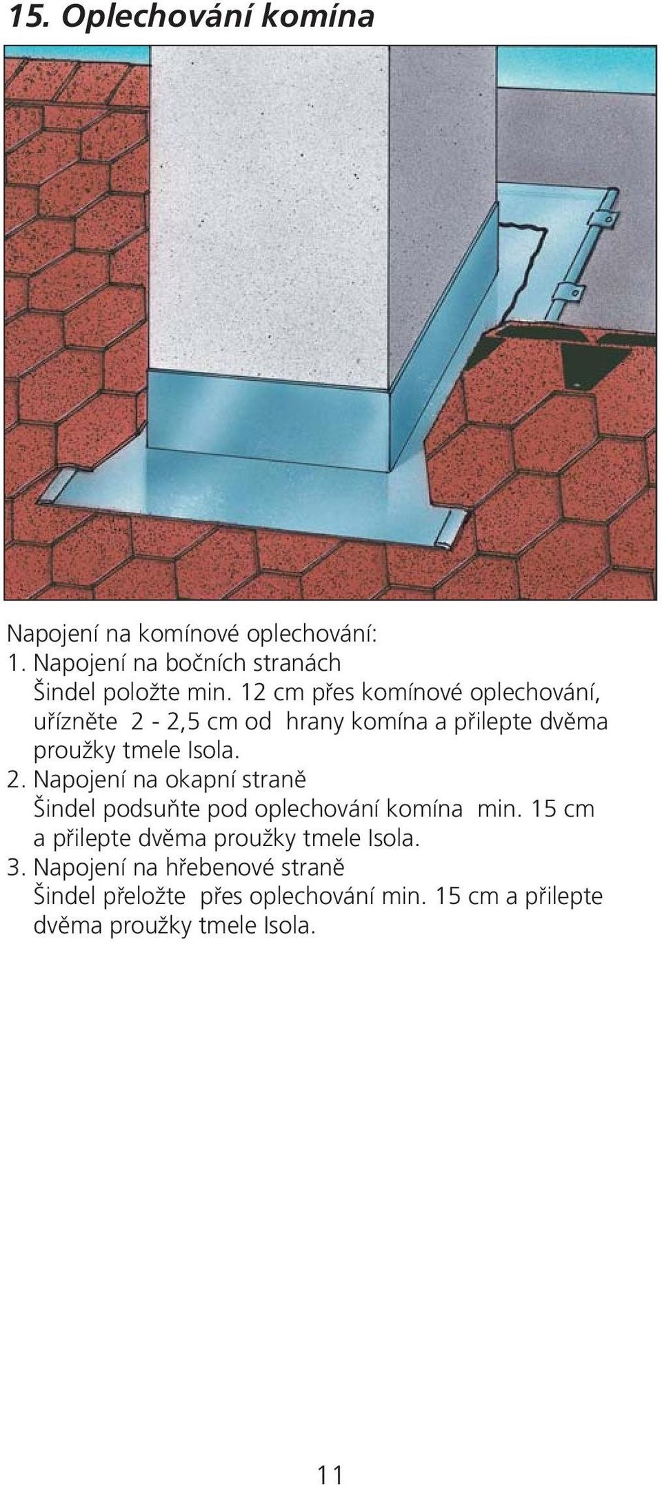 2,5 cm od hrany komína a pfiilepte dvûma prouïky tmele Isola. 2.